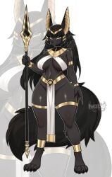 anthro anubian anubian_jackal anubis bocas_top canine egyptian egyptian_clothes egyptian_clothing egyptian_female egyptian_headdress hestid loincloth scepter thick_thighs wolf wolf_girl