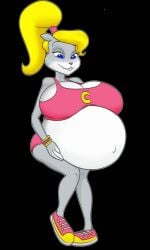anthro anthro_female berri blonde_hair blonde_hair_female blue_eyes blue_eyes_female busty busty_female conker's_bad_fur_day enjoying_pregnancy grey_fur microsoft pregnant pregnant_anthro pregnant_belly pregnant_female rareware squirrel squirrel_tail