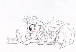 2017 alicorn anus ass black_and_white blush book cutie_mark el-yeguero equine female feral friendship_is_magic hair horn mammal monochrome my_little_pony pussy pussy_juice simple_background solo twilight_sparkle_(mlp) white_background wing_boner wings