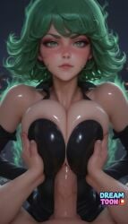 1boy 1girl ai_assisted ai_generated alternate_breast_size animated artist_request aura bangs bare_shoulders black_dress blurry_background blush breast_grab breasts breasts_squeezed_together cleavage closed_mouth clothed_female_nude_male collarbone curly_hair deep_skin detached_sleeves dreamtoon dress elbow_gloves erection flipped_hair freckles gloves grabbing green_eyes green_hair large_breasts lips looking_at_viewer medium_hair one-punch_man paizuri penis pov precum shiny shiny_skin short_hair solo_focus sound straight tagme tatsumaki telekinesis uncensored upper_body veins veiny_penis video