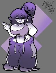 1girls 2026 breasts circular_glasses fanart fanart_from_twitter female female_only garlan_(haxxar) glasses oc original_character purple_hair tagme tagme_(artist) thighs