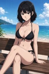 ai_art ai_generated big_breasts bikini crossed_legs horny_female original_character pale-skinned_female petite_body sexy_body sexy_pose solo_female