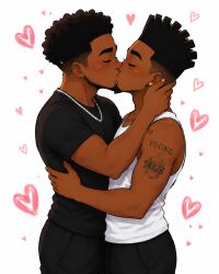 2boys ai_generated black_hair clothed clothed_male clothing cute dark-skinned_male dark_skin daww dax duo gay gay_couple human kissing romantic romantic_ambiance romantic_couple tattoo tongue_kiss yaoi