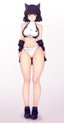 1girls black_hair black_hair_female blake_belladonna bluefield cat_ears half-dressed half_naked half_naked_female panties rwby solo_female yellow_eyes