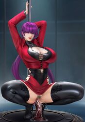 1girls big_breasts dance_pole dancing_pole dildo goatwillow huge_breasts king_of_fighters light-skinned_female light_skin long_hair mingxing5577 pale-skinned_female pale_skin purple_hair riding_dildo shermie_(kof) vaginal_juices