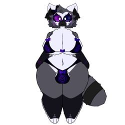 bikini breasts curvaceous futa_only futanari heterochromia laursa_(sherryakio) lemur lemur_girl panties piggy_(game) ring-tailed_lemur simple_background solo swirls voluptuous voluptuous_body voluptuous_female white_background