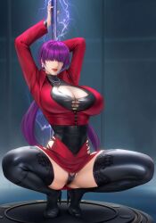 1girls big_breasts dance_pole dancing_pole goatwillow huge_breasts king_of_fighters light-skinned_female light_skin long_hair magical_girl mingxing5577 orochi pale-skinned_female pale_skin purple_hair shermie_(kof) thunder