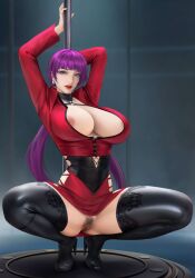 1girls big_breasts dance_pole dancing_pole goatwillow huge_breasts king_of_fighters light-skinned_female light_skin long_hair mingxing5577 pale-skinned_female pale_skin purple_hair shermie_(kof)