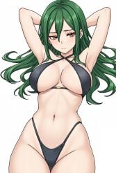 bikini black_bikini crusch_karsten green_hair re:zero_kara_hajimeru_isekai_seikatsu string_bikini