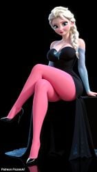 ai_generated big_breasts cleavage crossed_legs dress elsa_(frozen) frozen_(film) high_heels pantyhose sitting