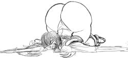 1girls amo_empool angry angry_face ass_up big_ass doggy_position gachiakuta huge_ass looking_at_ass looking_back looking_up partially_clothed sketch solo solo_female