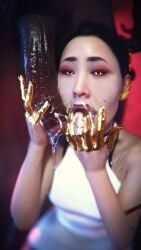 3d after_fellatio after_oral asian asian_female big_penis cd_projekt_red cum cum_on_face cyberpunk_2077 cyborg dark-skinned_male dark_skin facial glowing_eyes hanako_arasaka interracial leeterr light-skinned_female light-skinned_male light_skin looking_at_viewer mole open_mouth penis realistic saliva saliva_drip sloppy sloppy_blowjob sloppy_deepthroat uncircumcised uncut veiny_penis white_male_asian_female
