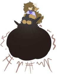 1_antler anthro black_bottomwear black_clothing black_pants blue_eyes blush bottomwear brown_body brown_fur brown_hair clothing deer excessive_feces feces fur goodheavansitsshulktime hair hi_res hyper hyper_feces hyper_soiling kevin_(goodheavansitsshulktime) long_hair male mammal pants purple_clothing purple_shirt purple_topwear scat shirt shit smile soiling soiling_pants solo topwear