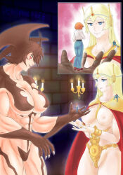 1male 3girls bare_breasts blonde_hair blue_eyes brown_hair clawed_fingers commission demon demon_girl devilman devilman_lady face_markings female_only first_porn_of_character giantess hair_wings half_naked human_girl jeans jun_fudo kazumi_takiura long_hair mazinger mazinger_(series) medium_breasts muscular_female nude_female orange_hair princess short_hair size_difference yellow_eyes