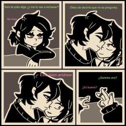 1boy 1girls 2d andrew_graves ashley_graves black_hair brother_and_sister cigarette comic dialogue female green_eyes incest male pink_eyes siblings spanish_text straight the_coffin_of_andy_and_leyley