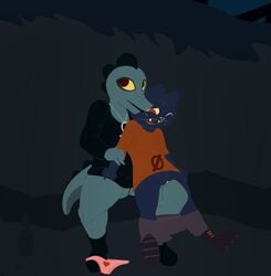 anthro bea_(nitw) cat clothing crocodile female mae_(nitw) mae_borowski night_in_the_woods open_mouth panties pink_panties pussy skirt skirt_lift spread_legs stumpy yuri