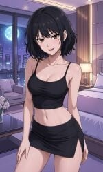 ai_art ai_generated big_breasts black_skirt black_topwear horny_female pale-skinned_female petite_female playful sexy_body sexy_pose solo wanting_cock wanting_sex