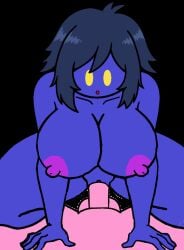 1girl1boy 2_frame_animation animated anthro big_breasts blue_skin clueless_female first_person_view gif gijinka kirby kirby_(series) meta_knight nintendo pink_body purple_nipples reverse_cowgirl_position tagme vaginal_sex voluptuous_female wide_hips yellow_eyes