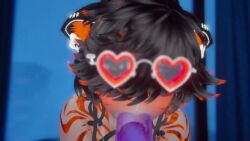 black_hair blowjob cat_ears close-up dildo glasses solo sound_effects tagme tattoos video vrchat vrchat_avatar