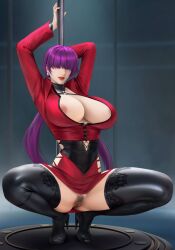 1girls big_breasts dance_pole dancing_pole goatwillow huge_breasts king_of_fighters light-skinned_female light_skin long_hair mingxing5577 pale-skinned_female pale_skin purple_hair shermie_(kof)