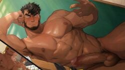 1boy abs another_eidos_of_dragon_vein_r bangs bara beard beefy big_areola big_balls big_glans big_penis black_eyes black_hair blush breasts censored censored_balls censored_penis classroom completely_nude daddy dark_penis dark_skin dilf dutch_angle embarrassed erection foreskin_folds forked_eyebrows frenulum gay glans half-closed_eyes hand_on_face hi_res huge_cock hunk icebanon inviting inviting_to_sex looking_at_viewer lying lying_on_side lying_on_table male male_breasts male_only manly mature_male moobs mosaic_censoring multiple_boys muscles muscular muscular_male navel nude offscreen_character pecs penis penis_bigger_than_head pointless_censoring pubic_hair retracted_foreskin seductive short_hair sinbad_(another_eidos) six_pack smile smirk tarutoru teacher teacher_and_student thick_eyebrows thick_penis tough_guy veiny_penis yaoi