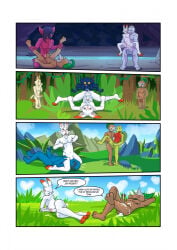after_sex anal anthro balls bodily_fluids comic cum cum_in_ass cum_inside curling_toes dialogue digital_media_(artwork) ejaculation english_text erection feet fellatio generation_1_pokemon generation_3_pokemon generation_5_pokemon generation_8_pokemon genital_fluids genitals group group_sex hi_res holding_legs_up humanoid_genitalia humanoid_penis machoke male male/male masturbation meowth morgrem nintendo nipple_fetish nipple_play nipples nude nuzleaf oral orgy penile penis piledriver_position plant pokemon pokemon_(species) pokemon_mystery_dungeon relaxing sableye sawk scorbunny sex spike_chunsoft standing standing_sex text treecko vines watching_from_afar zaryuzu_73