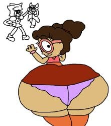 1girl 1girls 2boys 2boys1girl ass big_ass brown_hair butlova female_focus flat_chest flat_chested glasses looking_back midget original_character panties self_insert skirt socks torbincrow1987 white_background