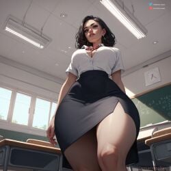 ai_generated demianvegatrax dressed fully_clothed looking_at_viewer office_clothing office_lady teacher viewed_from_behind watermark wide_hips