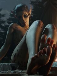 1girls 3d baldur's_gate_3 camp feet feet_focus female female_focus female_only koelet3d lae'zel looking_at_viewer nude outside soles solo solo_female solo_focus tagme