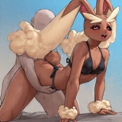 1boy 1girls ai ai_generated anthro ass balls big_butt big_penis bikini black_bikini female furry lopunny male penis pokemon pokemon_(species) pussy sex wet_pussy