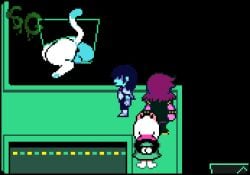 anus ass balls big_butt deltarune digital_media_(artwork) female feral genitals group kris_(deltarune) male media_accurate on_style pixel_(artwork) presenting presenting_hindquarters raised_tail ralsei sludgegutss stuck style_emulation susie_(deltarune) tail tasque undertale_(series) watermark white_body