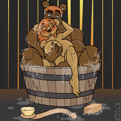 anthro barn bath bear big_breasts blush breasts brush daughter dildo father father_and_daughter female greg_panovich hair hand_on_breast incest male mammal masturbation orange_hair parent sex_toy soap