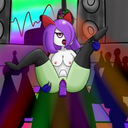 alternative_fashion anthro big_penis cindy_(trunko) claws clothing female footwear generation_3_pokemon genitals goth hair hi_res kirlia male male/female nightclub nintendo party penetration penis pokemon pokemon_(species) purple_hair pussy sex socks vaginal_penetration