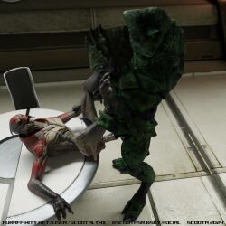 1:1 3d_(artwork) alien anal anal_sex bioware bodily_fluids cum cum_on_self digital_media_(artwork) duo electronic_arts from_front_position genital_fluids genitals hi_res krogan lying male male/male mass_effect on_back open_mouth penetration penis scoota side_view standing turian xerathis