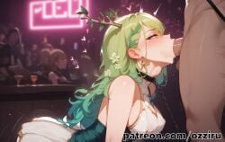 1boy 1boy1girl absurd_res ai_generated anime blowjob ceres_fauna cute cute_face deepthroat female female_focus female_penetrated green_hair hi_res highres hololive hololive_english hololive_japan long_hair male male/female male_penetrating male_penetrating_female ozziru patreon prostitution self_upload sexy straight strip_club uncensored vtuber