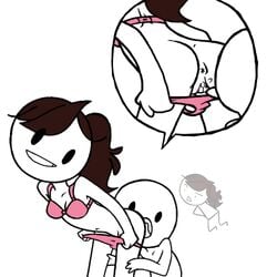 1boy 1girls animated anus ass bra cunnilingus from_behind jaiden jaiden_animations looking_back mob_face oral oral_sex panties panties_down pink_panties pussy smile smiling stickman w.t.dinner youtube youtuber