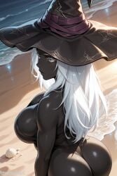 1girls ai_generated ass big_breasts big_hat bikini black_skin breasts dark_skin dark_skinned_female elden_ring elden_ring_nightreign female female_only from_above fromsoftware green_eyes long_hair looking_away patreon recluse_(nightreign) salupai solo solo_female uncensored watermark white_hair witch_hat