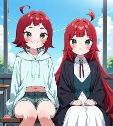 100_kanojo 2girls aged_down ai_generated best_friends best_girl confusion female grandmother grandmother_and_granddaughter high_school_student hoyoai kimi_no_koto_ga_dai_dai_dai_dai_daisuki_na_100-nin_no_kanojo red_hair the_100_girlfriends_who_really_really_really_really_really_love_you yakuzen_kusuri yakuzen_yaku yuri