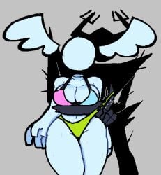 antlers big_breasts bra breasts couple deltarune front_view holding no_background non-human panties roses_arcaned suggestive symbol the_angel_(deltarune) the_roaring_knight thick_thighs thunder_thighs wings