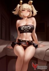 1girls 2d ai_generated ass back bangs bare_shoulders barefoot big_ass big_breasts black_panties blonde_hair burnice_white cleavage dress erophoenix feet female female_focus full_body long_hair looking_at_viewer navel pale_skin pale_skinned_female panties patreon_username red_eyes sitting skirt smile soles solo sports_bra thick thick_thighs toes twintails uncensored underwear zenless_zone_zero