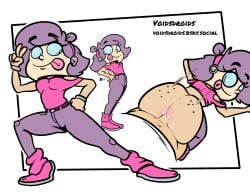 astra_(voidsdroids) big_ass cum cum_inside cyborg female freckles freckles_on_ass looking_back male oc original_character penis purple_hair robot_girl sex smile tongue_out voidsdroids