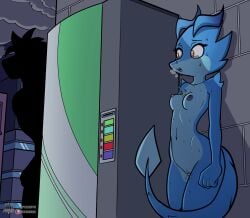 2025 almost_caught bodily_fluids breasts city city_background fan_character female fourssss gecko genitals hi_res hiding lizard multicolored_body nipples nude public public_nudity pussy reptile scalie sega signature skitter_the_gecko sonic_(series) sonic_the_hedgehog_(series) streaking sweat sweatdrop two_tone_body vending_machine vulva yellow_eyes