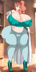 ass_bigger_than_head breasts_bigger_than_head female female_only game_freak ginger heels huge_ass huge_breasts nintendo nipples_visible_through_clothing pokemon solo sonia_(pokemon) thick_thighs ultiblackfire