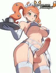 1futa 2025 ai_generated aqua_eyes artist_name bikini blush breasts breasts breasts bust chest cock cup dick elbow_gloves erection foxenpai futanari garter_belt garter_straps gloves green_eyes heart hi_res high_quality high_resolution highres holding_tray huge_cock large_penis large_testicles maid_headdress navel orange_hair patreon patreon_username penis phimosis pokemon precum solo sonia_(pokemon) stable_diffusion swimsuit testicles thighhighs tray uncensored veins veiny_penis watermark white_gloves