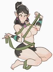 1girls areolae breasts elf entangled erect_nipples female female_only kneeling large_breasts nipples paladins solo splashbrush topless ying_(paladins)