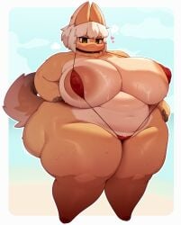 1girls absurd_res annoyed annoyed_expression anthro anthrofied areola_slip areolae berseepon09 big_breasts bikini blush breasts breasts_bigger_than_head busty chubby chubby_female countershading curvaceous curvy curvy_female curvy_figure digital_media_(artwork) ear_piercing earrings eyebrows eyebrows_visible_through_hair eyelashes female female_focus female_only fur furry green_eyes hi_res hourglass_figure huge_breasts lagomorph leporid looking_at_viewer made_in_abyss mammal motion_lines nanachi narehate nipple_outline nipples plump rabbit solo sweat sweatdrop sweating sweaty swimsuit tan_body tan_skin thick_thighs twitter_link two-piece_swimsuit voluptuous voluptuous_female white_hair wide_hips