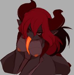 2017 anthro breasts dragon female hair horn kanel nipples original red_hair sinder sinders solo tongue tongue_out