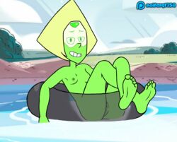 anus blonde_hair breast female gem_(species) makeshift_pool nipples nude peridot_(steven_universe) pond pool pool_float public pussy saifernsfw see-through smiling solo steven_universe uncensored water