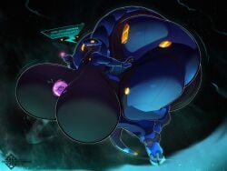 alternate_version_available anthro arfventurer ass big_ass big_breasts big_butt black_body blue_body breasts dialogue expansion featureless_breasts gigantic_ass gigantic_breasts gigantic_butt growth heart hips huge_ass huge_breasts huge_butt hyper hyper_breasts large_ass large_breasts large_butt macro micro multicolored_body nonbinary planet planetary sci-fi shrink shrinking shrunk shrunken size_difference space speech_bubble synth tail text yellow_eyes