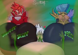 3girls belly belly_expansion belly_inflation big_ass big_belly broken_covenant_series chaos_and_order_series dawnbringer_riven enjoying enormous_ass fart fart_fetish fart_in_mouth fart_inflation farting farting_on_another female female/female female_only femdom from_behind gigantic_ass hyper hyper_ass hyper_belly hyper_butt inflated_belly inflation league_of_legends looking_at_partner looking_pleasured riven specdiurnt tube_feeding tube_in_ass tube_in_mouth